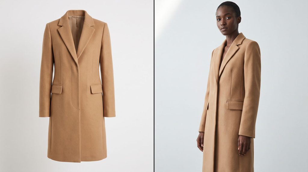 AI on-model fashion images — garment source image alongside AI-generated model output