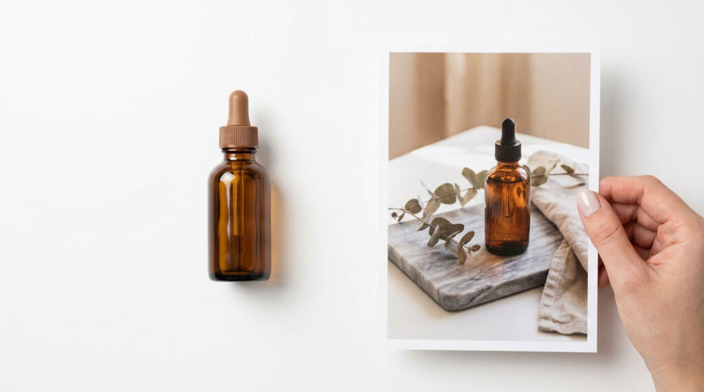 AI product photography UK hybrid approach — studio source image alongside AI-generated lifestyle output