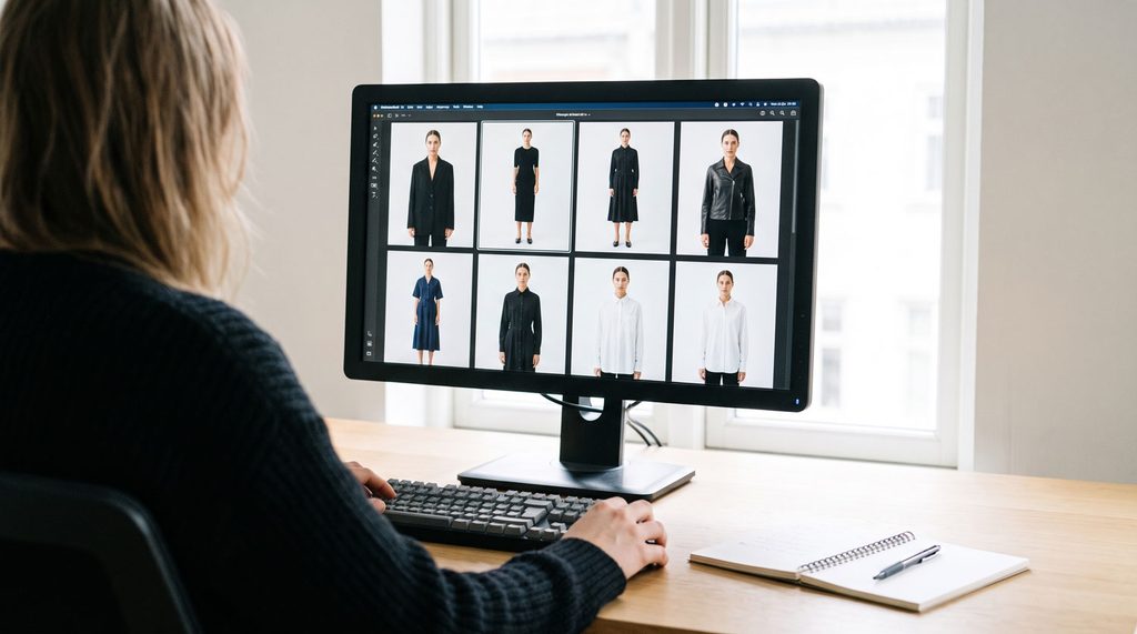 AI on-model fashion images quality review — checking consistency across a garment range